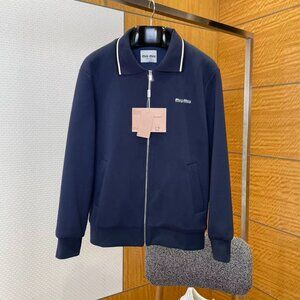 MIUMIU SS25 Knit Cotton Logo Fitted Jacket for Women